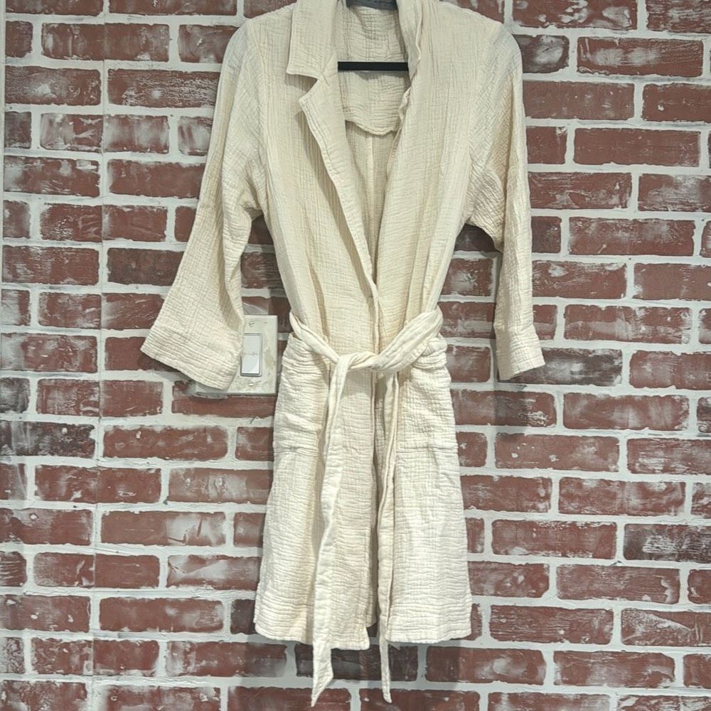 RAQUEL ALLEGRA Cream Beige Cotton Gauze Belted Jacket Medium 6 EUC